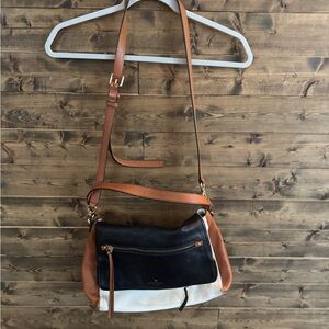 kate spade Tri-Color Leather Crossbody — Black, White & Tan